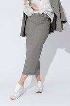 Black/White Lurex Belted Midi Skirt