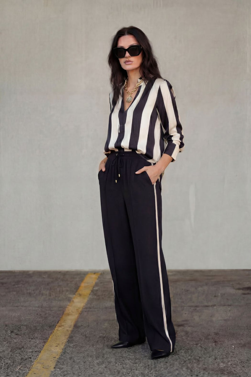 Black/Beige Stripe Longline Milan Blogger Shirt