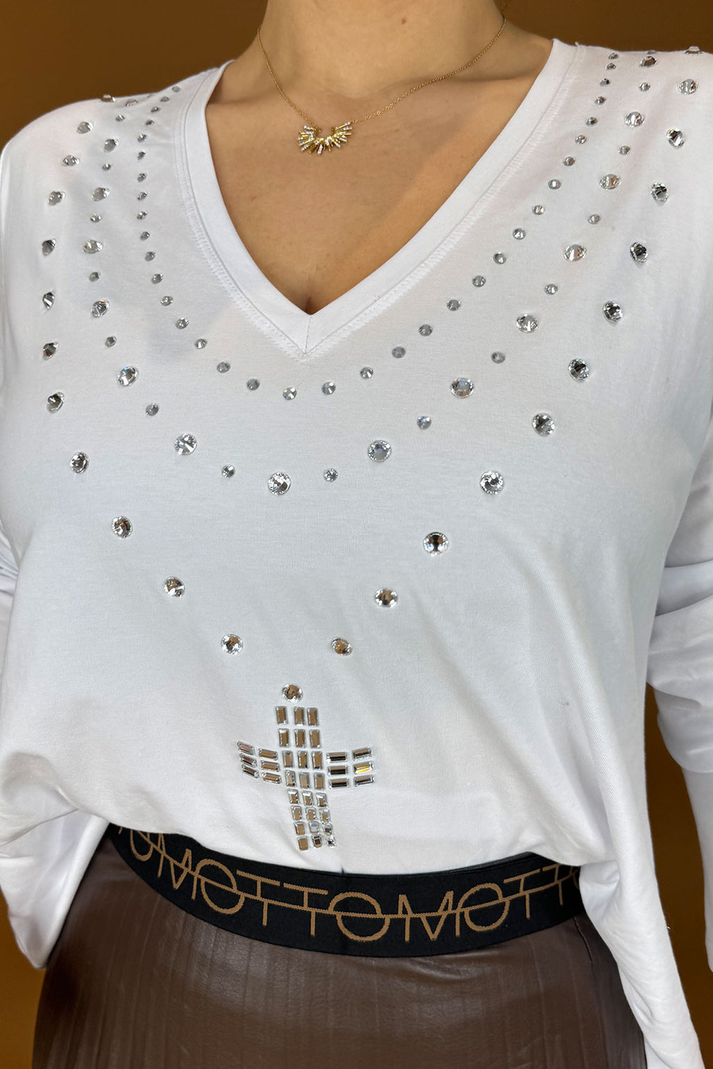 White Diamante Long Sleeve Tee