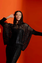 Crochet Foil Boxy Jumper Black