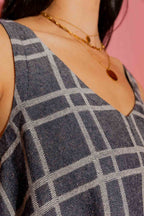 Navy Check Linen Bell Top