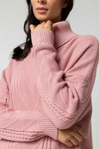 Dusty Pink Cable Roll Neck Jumper - Sale