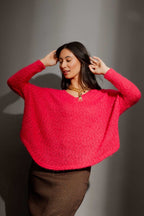 Raspberry Fluffy V Neck Jumper