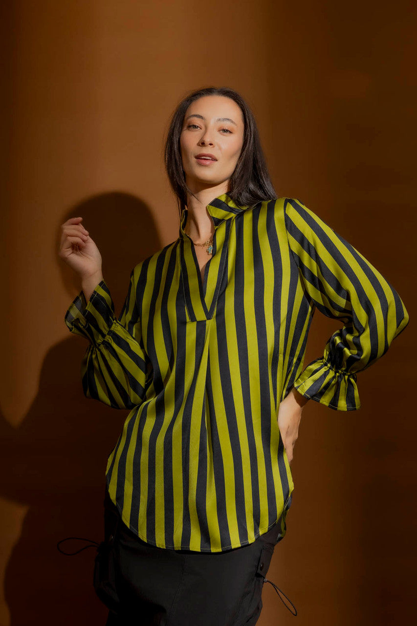 Navy/Green Stripe Femme Blogger Shirt Black/Green