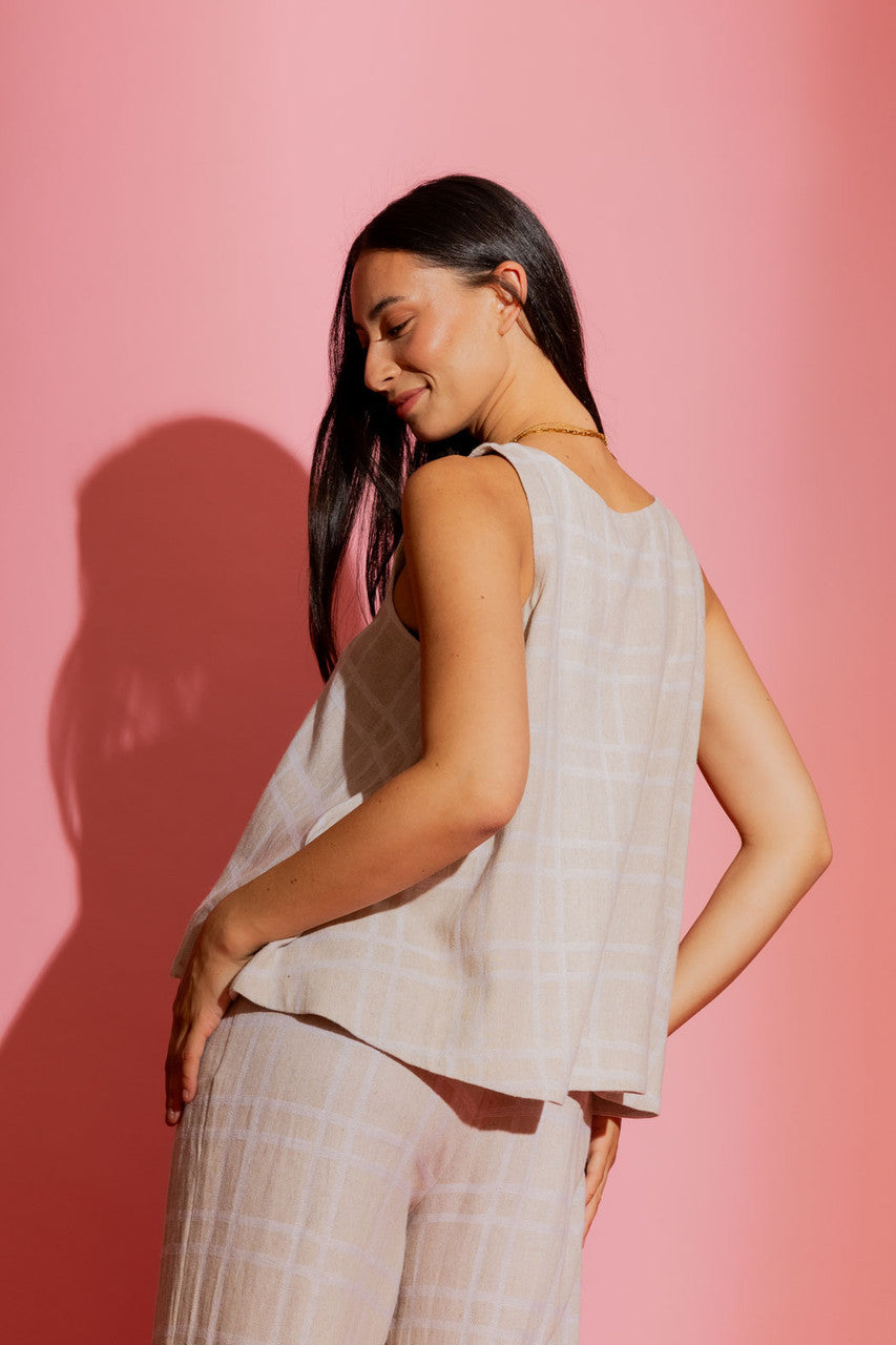 Natural Check Linen Bell Top