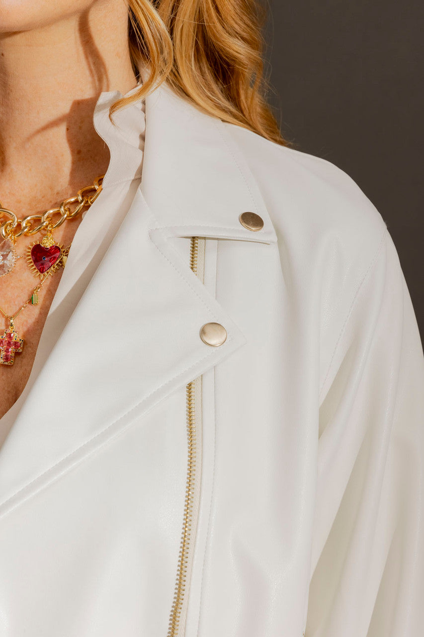 White Vegan Leather Biker Jacket