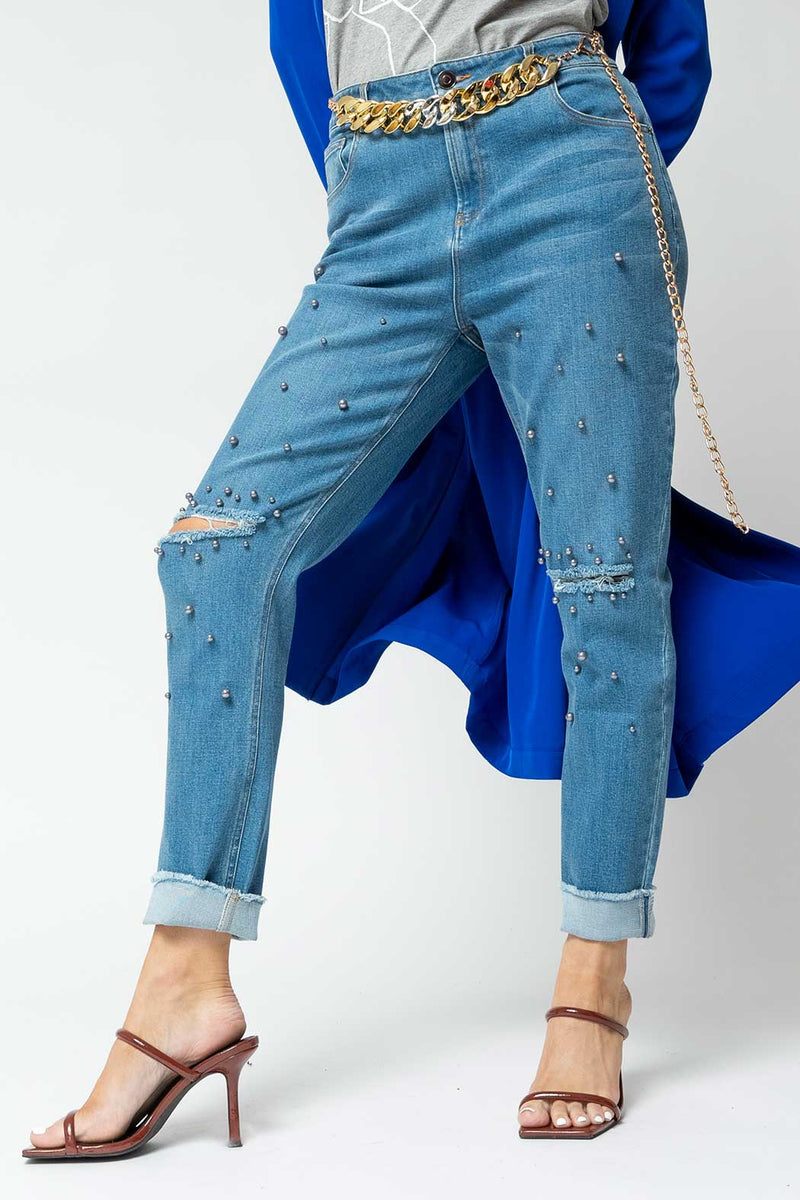 Mid Denim Grey Pearl Jean