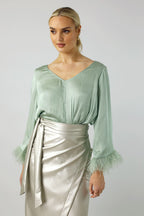 Mint Silky Feather Blouse - FINAL SALE