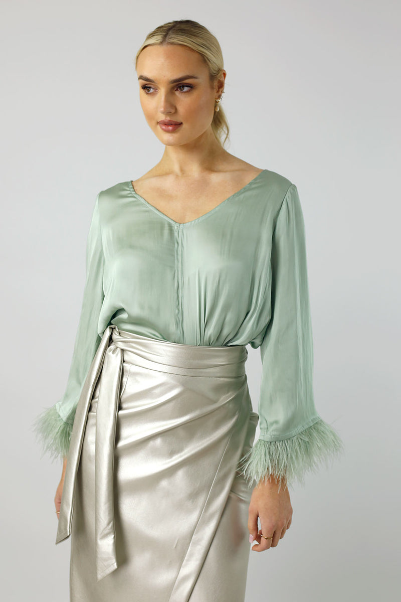 Mint Silky Feather Blouse - FINAL SALE