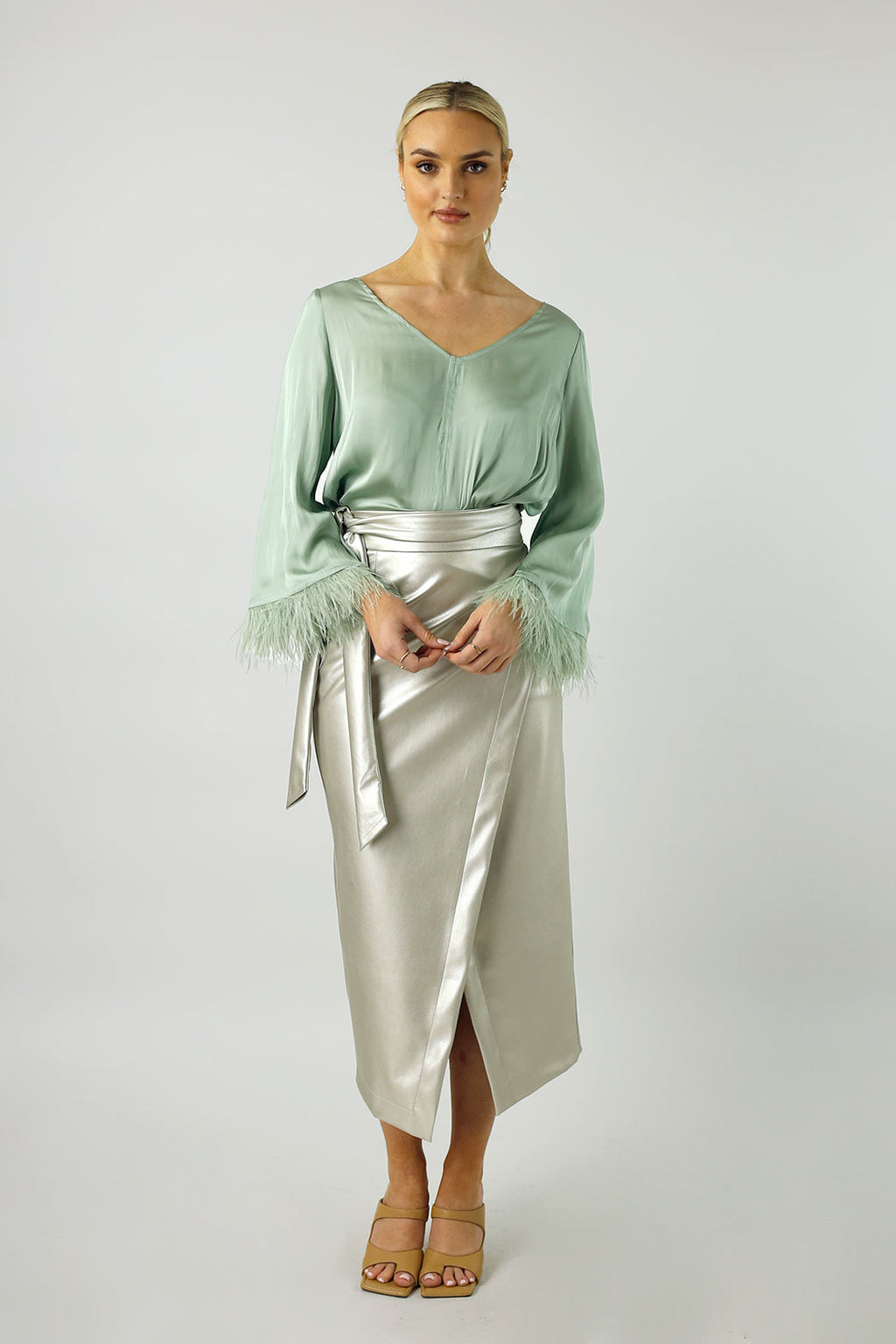 Mint Silky Feather Blouse - FINAL SALE