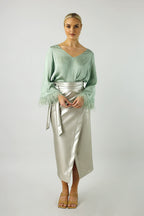 Mint Silky Feather Blouse - FINAL SALE