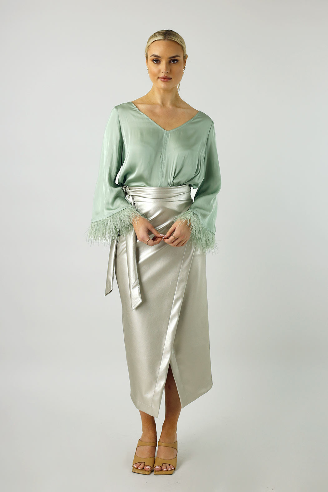 Mint Silky Feather Blouse - FINAL SALE