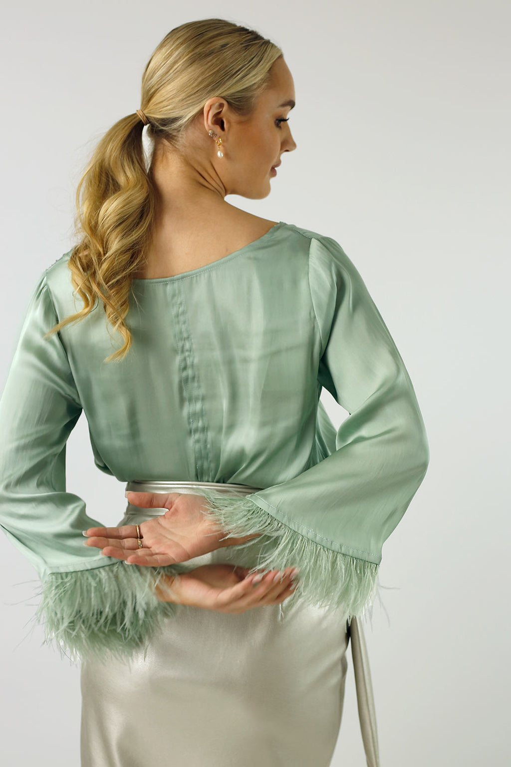 Mint Silky Feather Blouse - FINAL SALE
