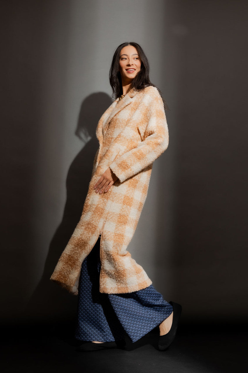 Oatmeal Check Zip Coat
