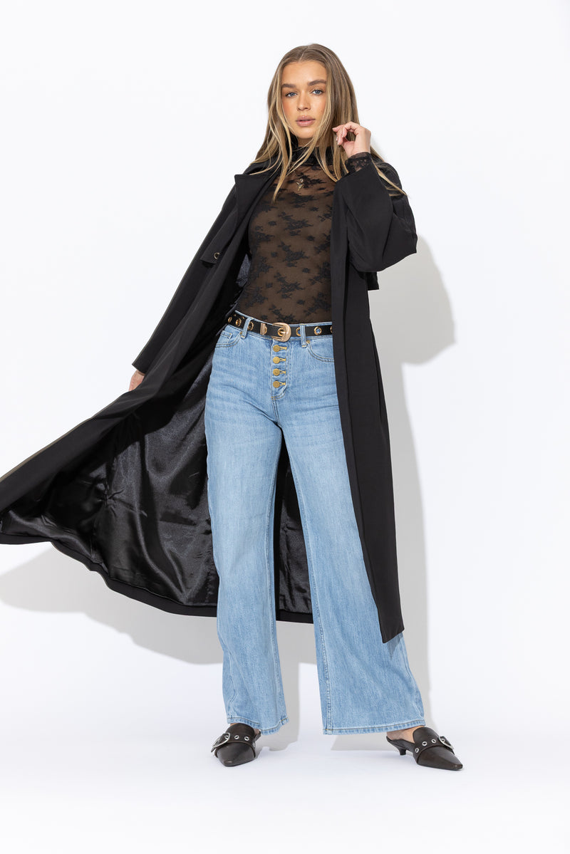 Black Lace Funnel Neck Top