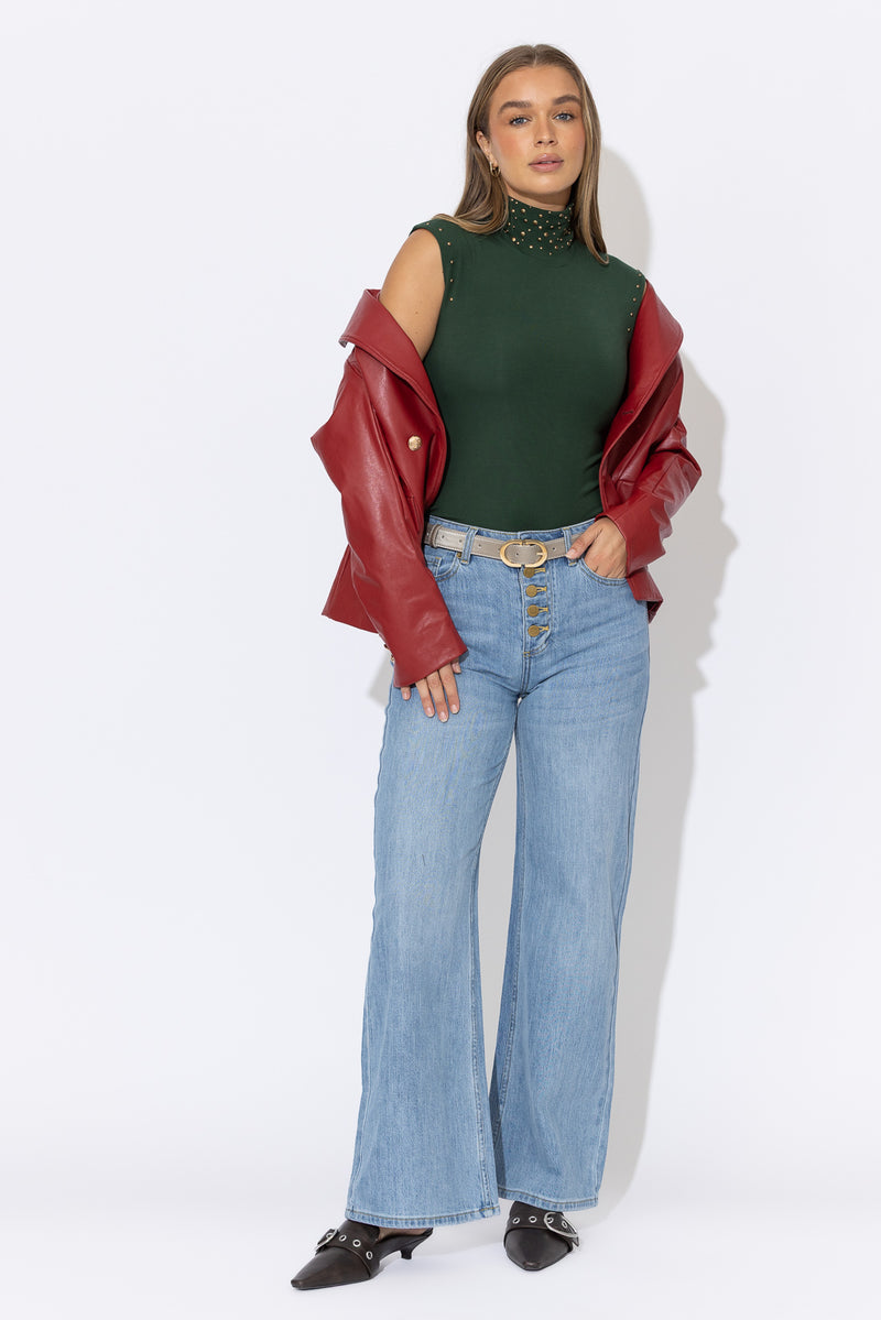 Forest Tencel Stud HIgh Neck Cami