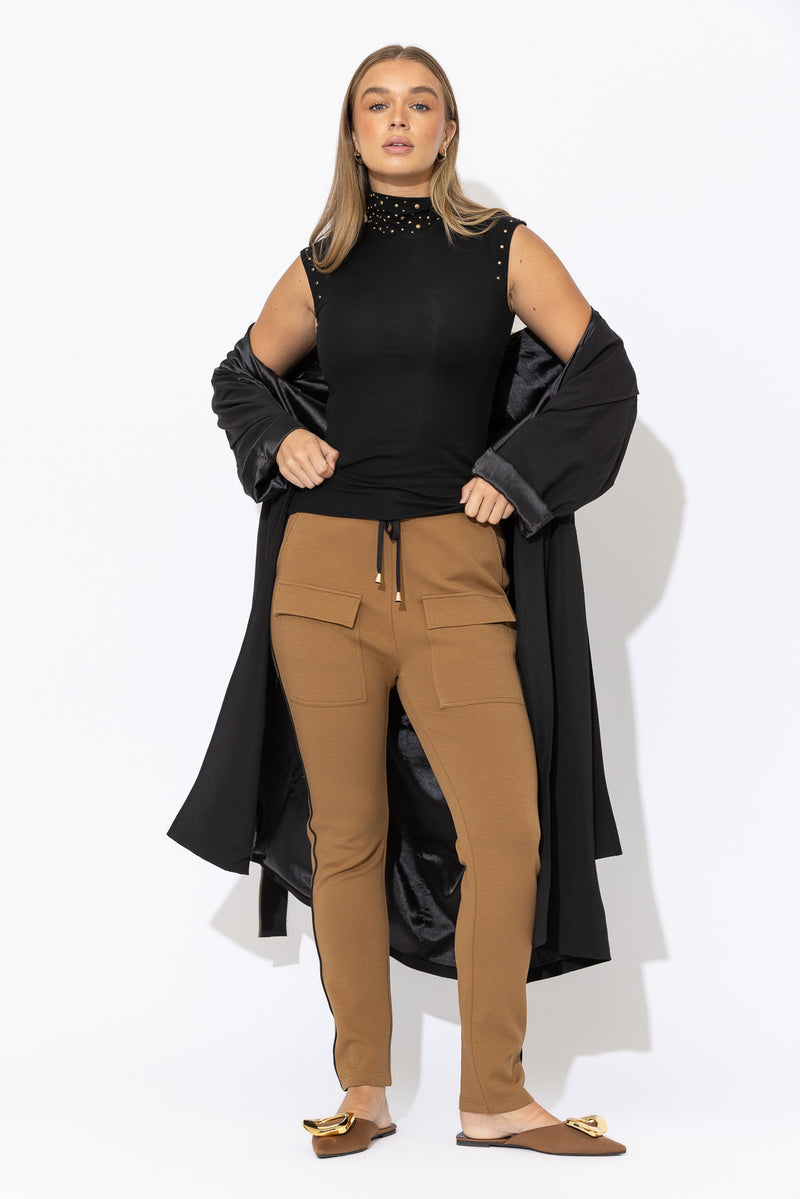 Black Tencel Stud High Neck Cami