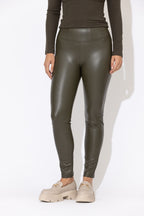Khaki Faux Leather Classic Miracle Pant