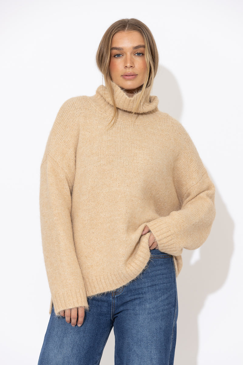 Caramel Roll Neck Jumper