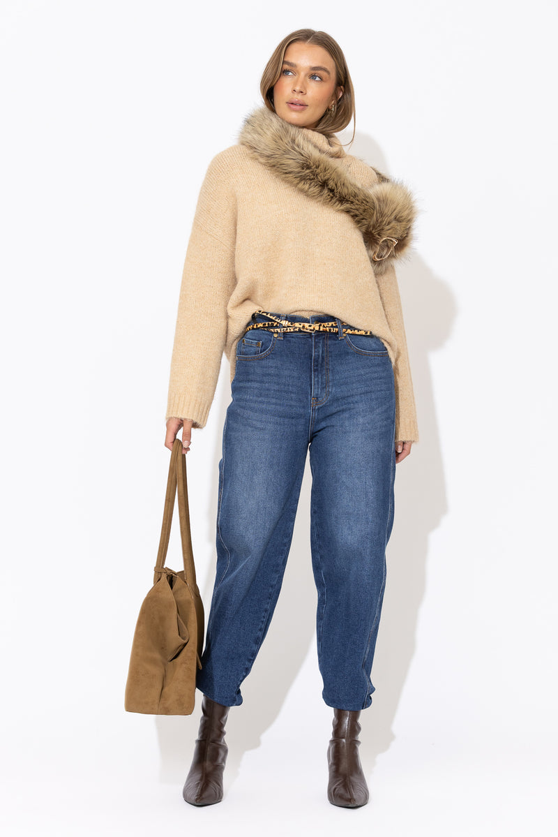 Mid Denim Stretch Barrel Jean