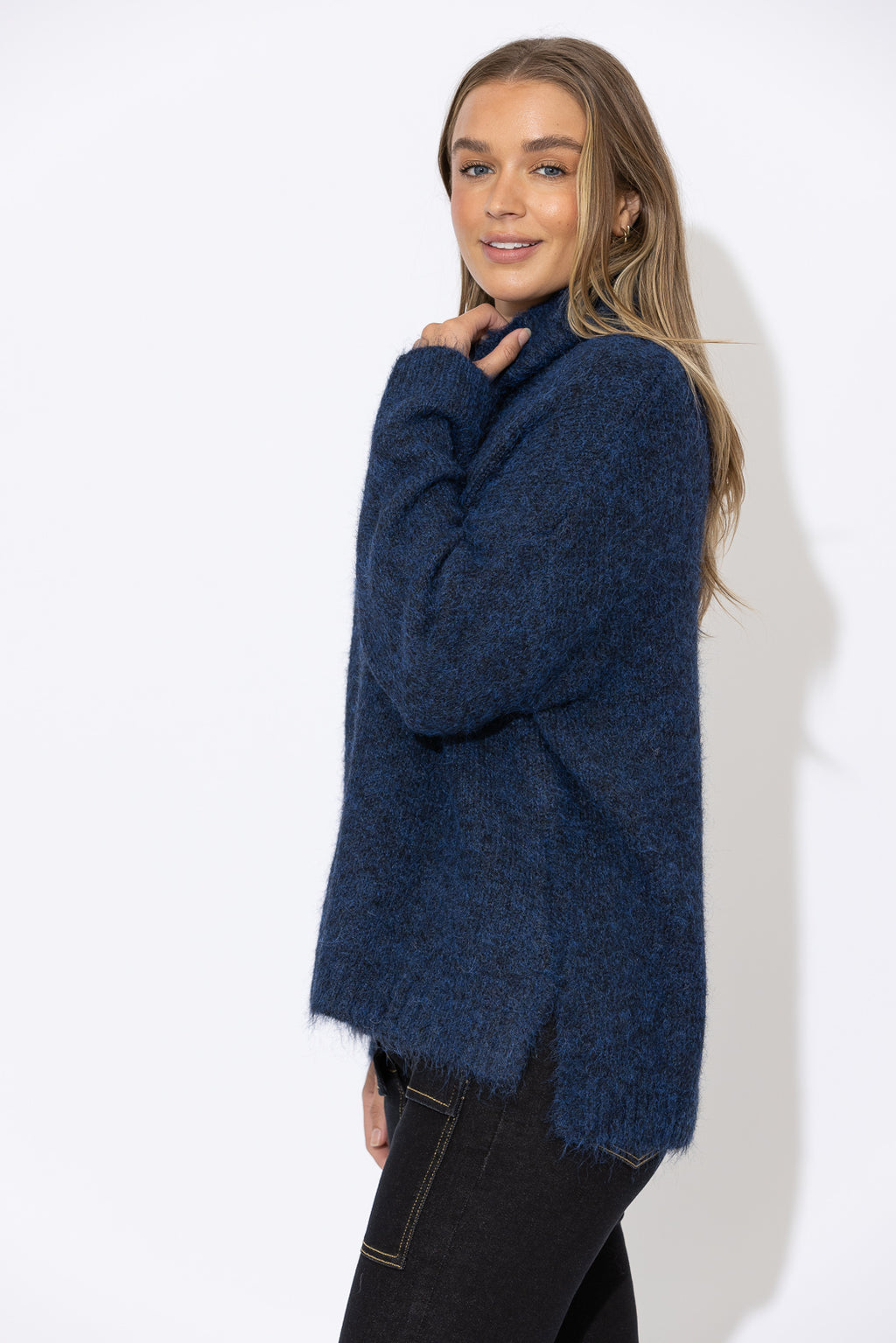 Navy Roll Neck Jumper