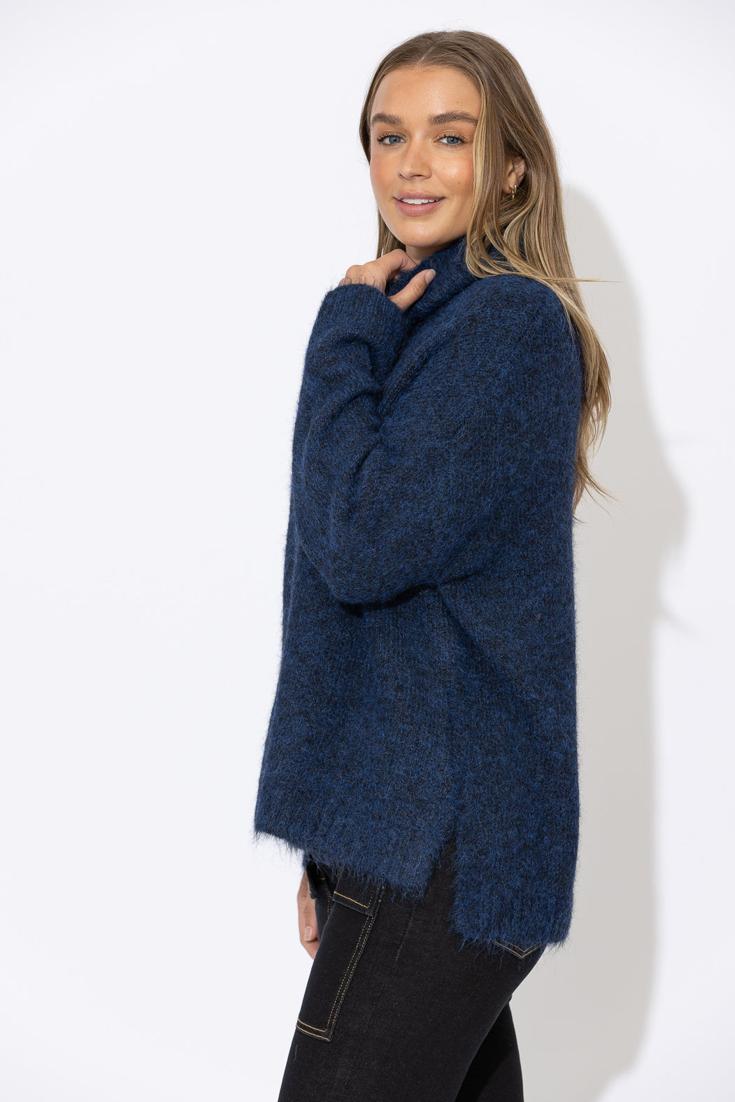 Navy Roll Neck Jumper