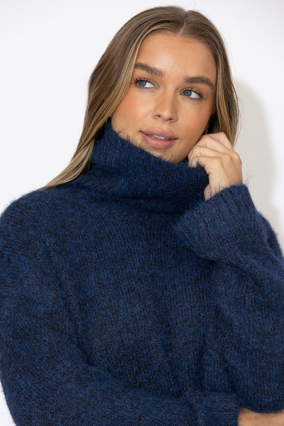 Navy Roll Neck Jumper