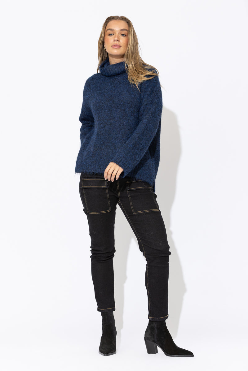 Navy Roll Neck Jumper