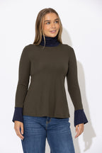 Khaki Tencel Turtle Neck Top