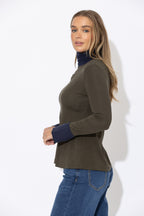 Khaki Tencel Turtle Neck Top