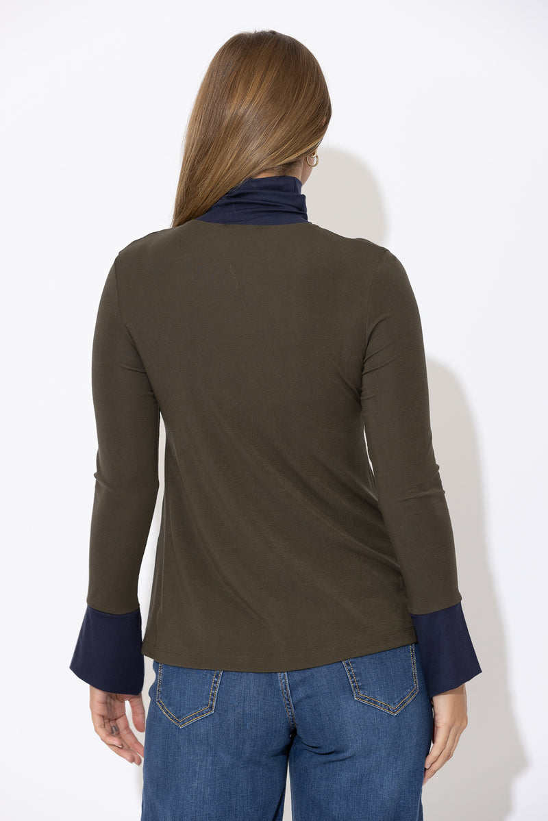 Khaki Tencel Turtle Neck Top