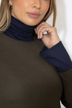 Khaki Tencel Turtle Neck Top