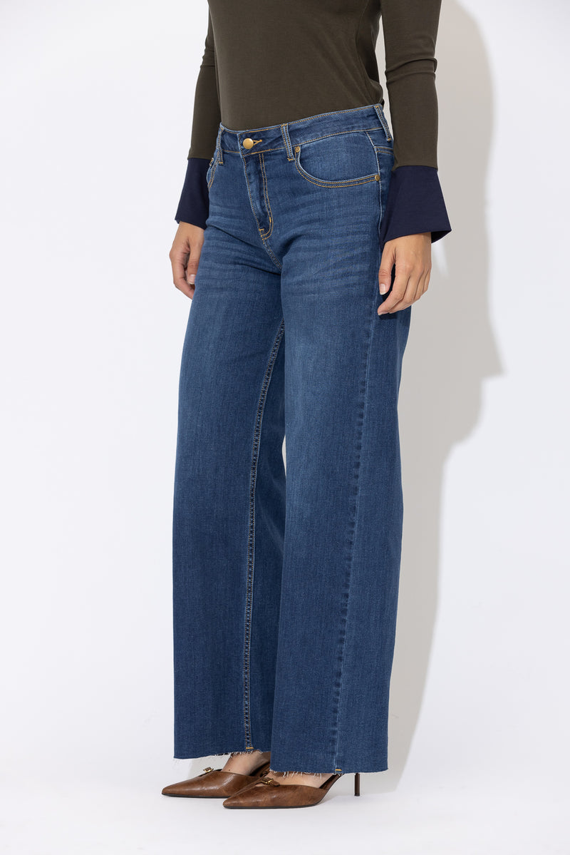 Mid Denim Mid Rise Wide Leg Jean