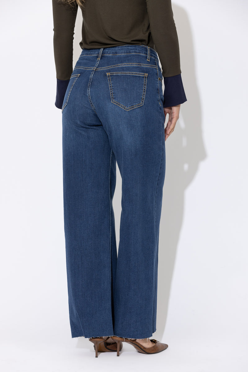 Mid Denim Mid Rise Wide Leg Jean