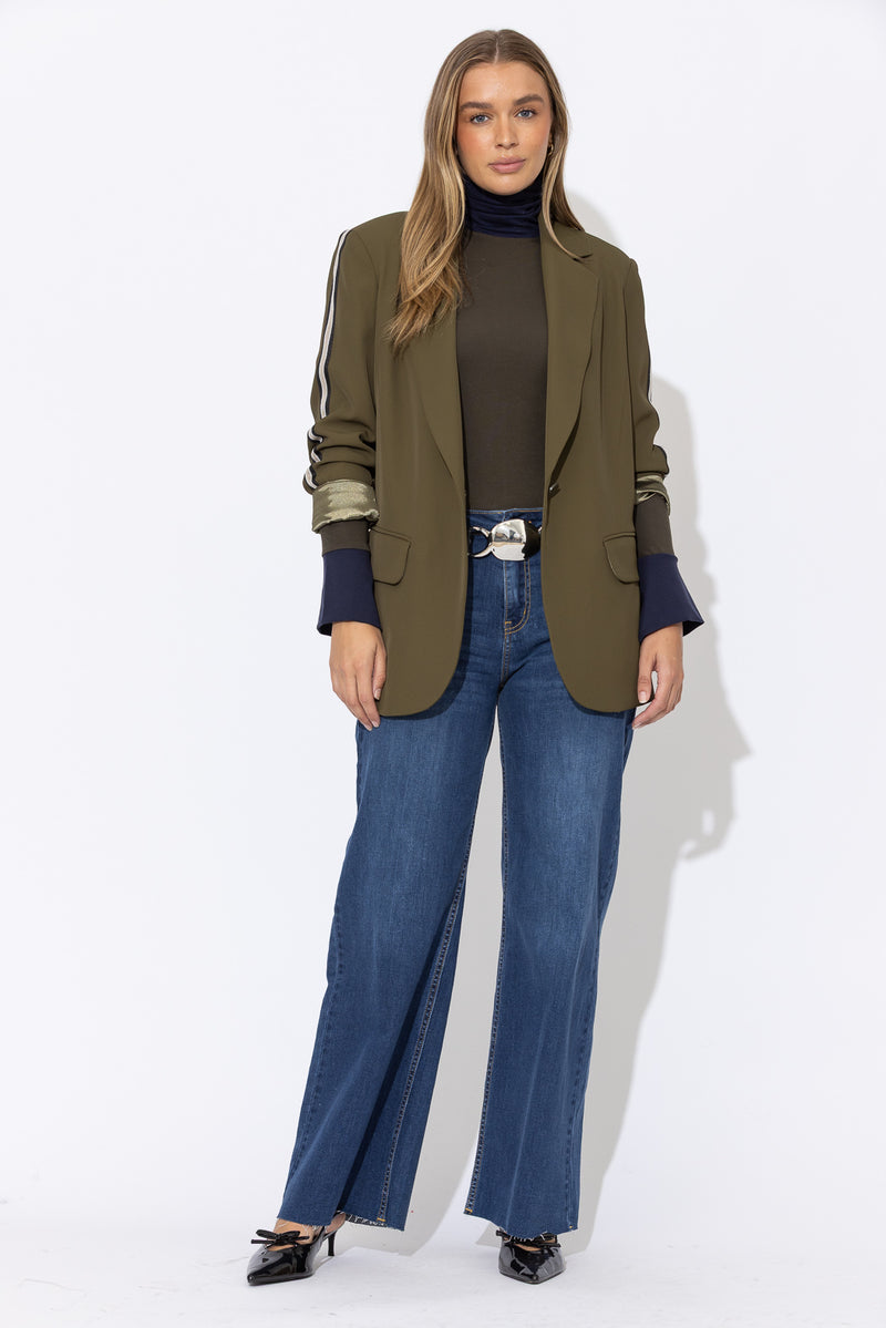 Khaki Tencel Turtle Neck Top