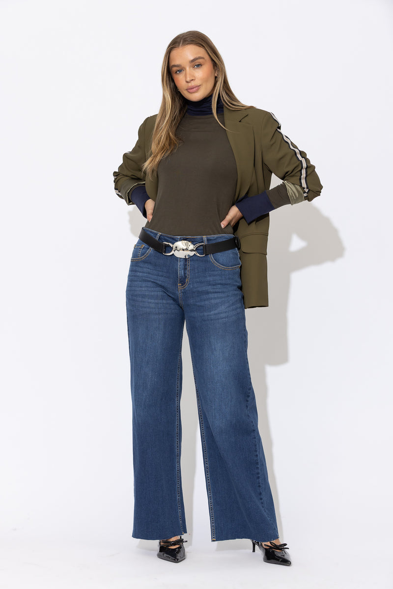 Mid Denim Mid Rise Wide Leg Jean