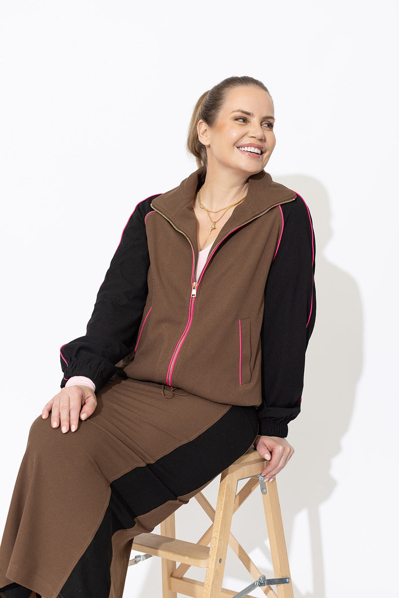 Chocolate Contrast Bomber Jacket