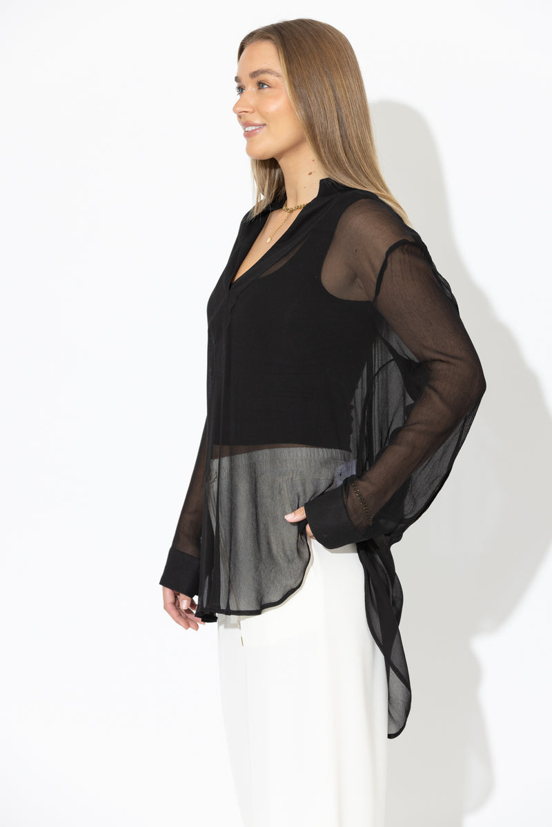 Black Chiffon Oversized  Blogger Shirt