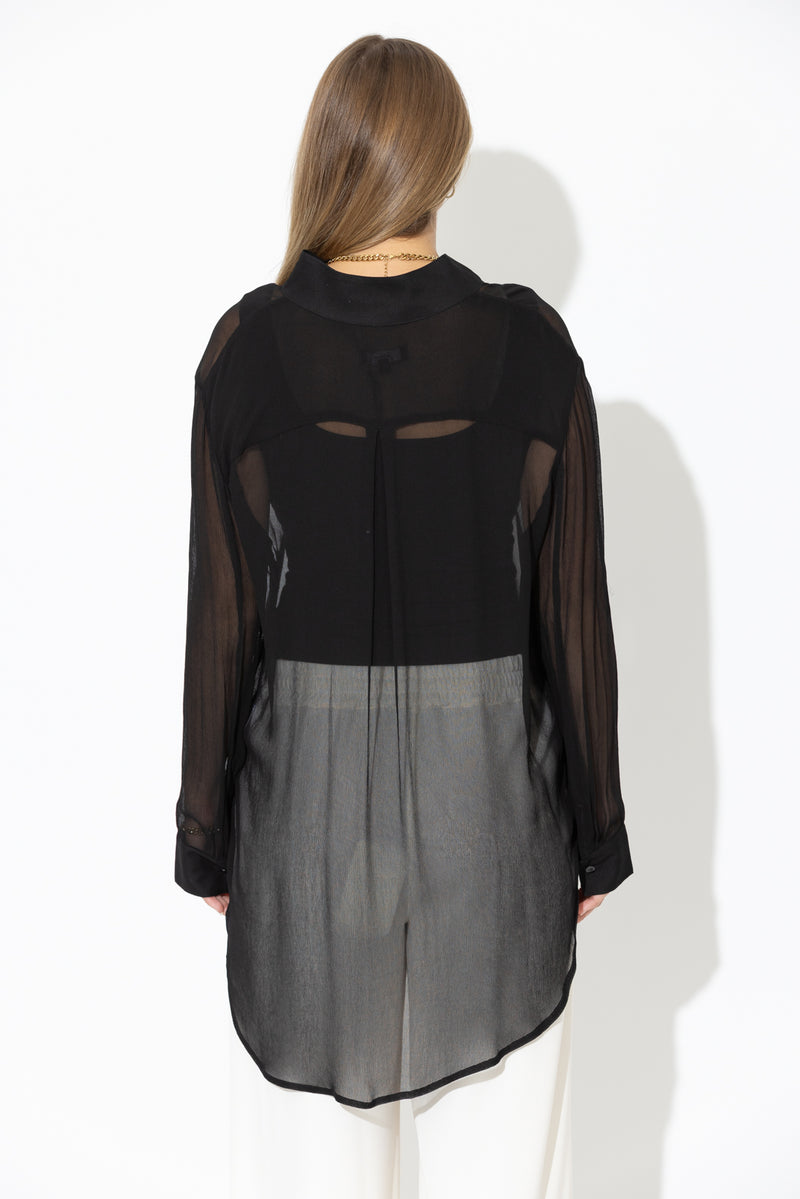Black Chiffon Oversized  Blogger Shirt