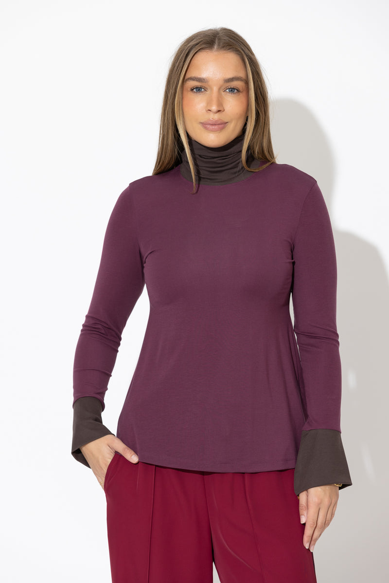 Cherry Tencel Turtle Neck Top