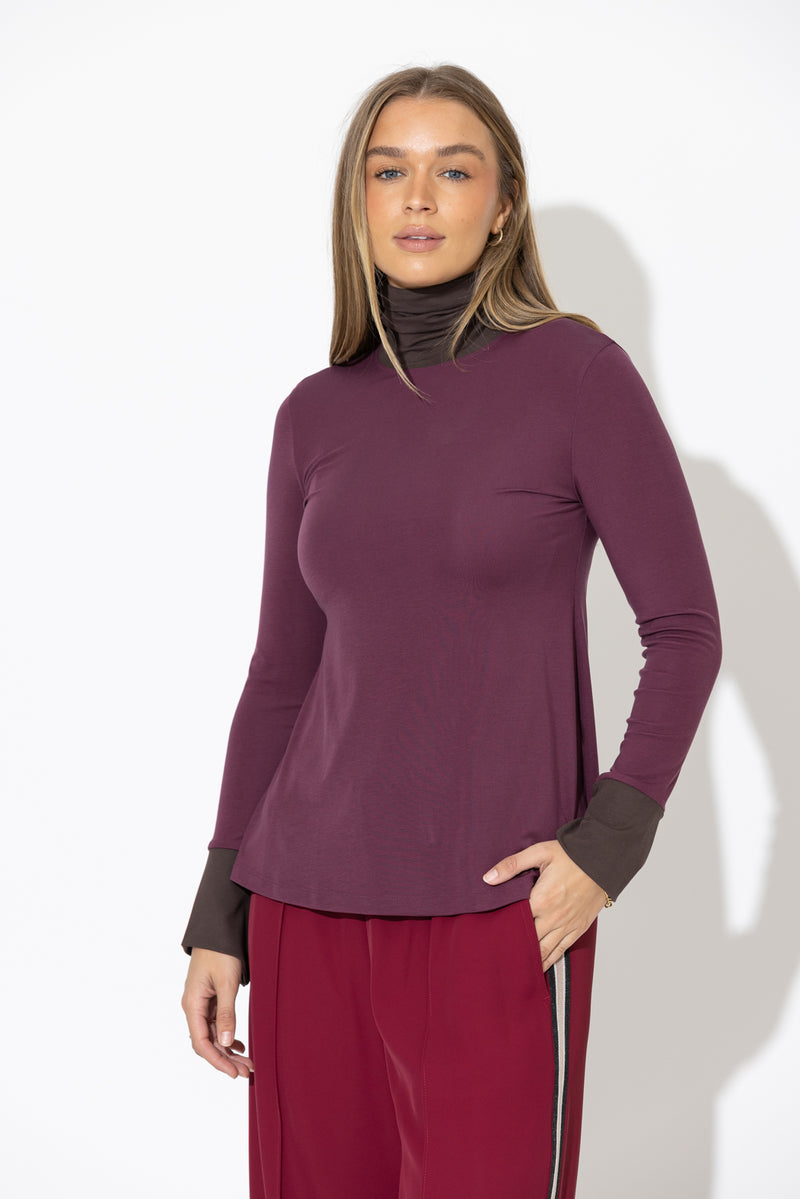 Cherry Tencel Turtle Neck Top