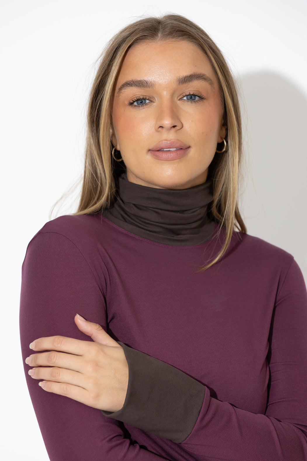 Cherry Tencel Turtle Neck Top