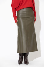 Khaki Faux Leather Skirt