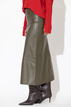 Khaki Faux Leather Skirt