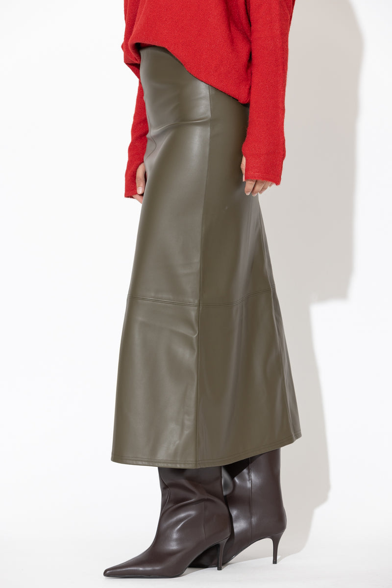 Khaki Faux Leather Skirt
