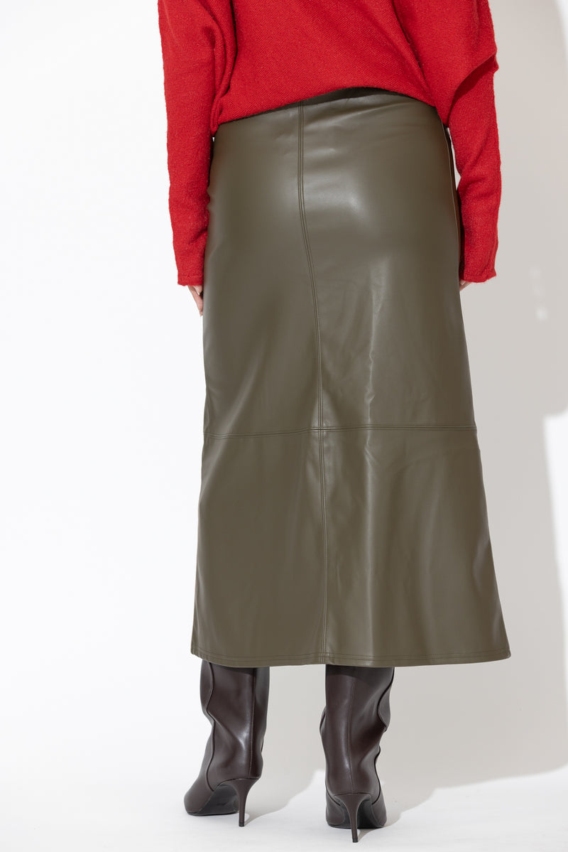 Khaki Faux Leather Skirt