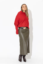 Khaki Faux Leather Skirt