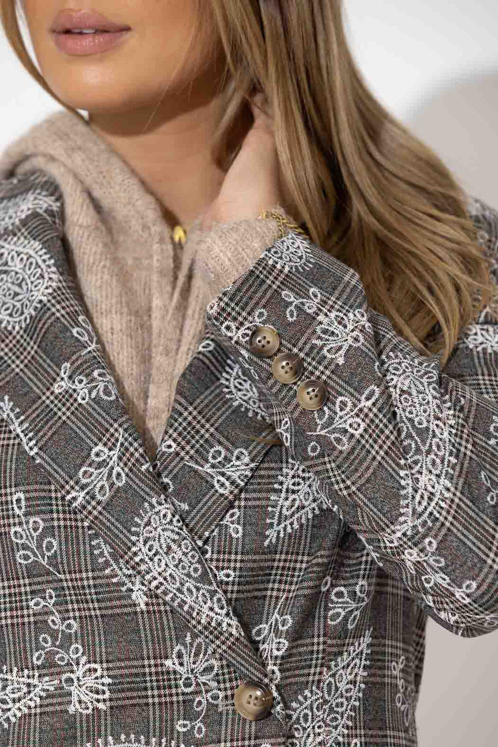 Paisley Check Wrap Blazer