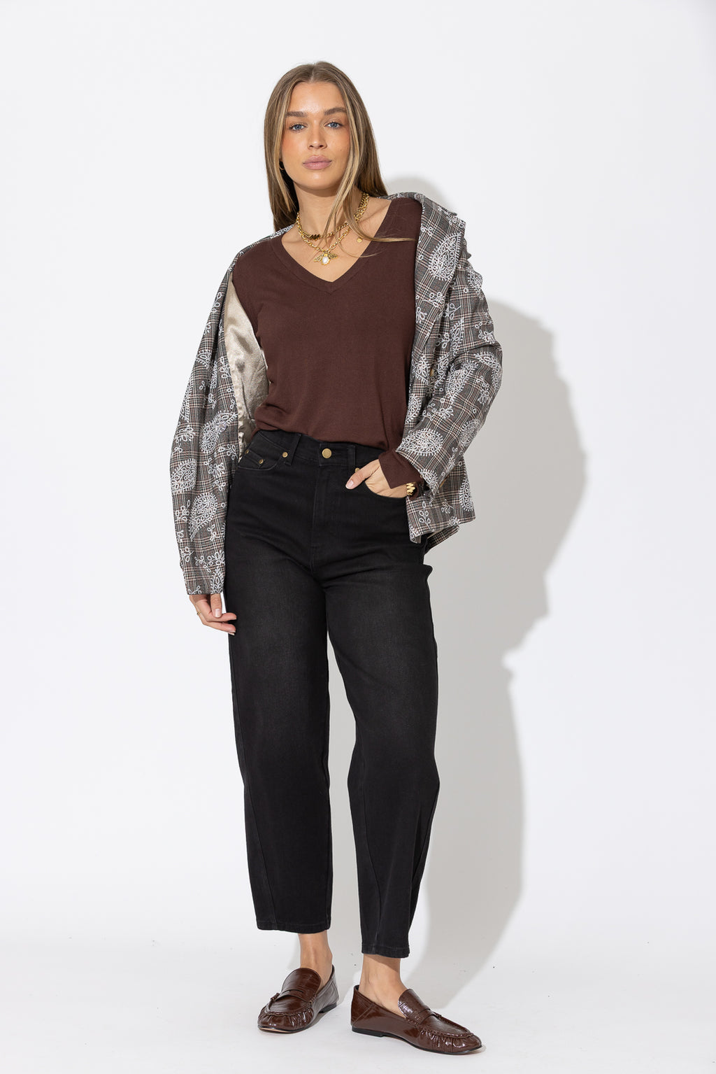 Chocolate Fine Knit V Top