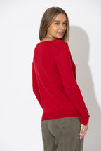 Red Fine Knit V Top